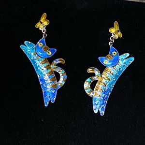 Sterling silver Enameled cat earrings